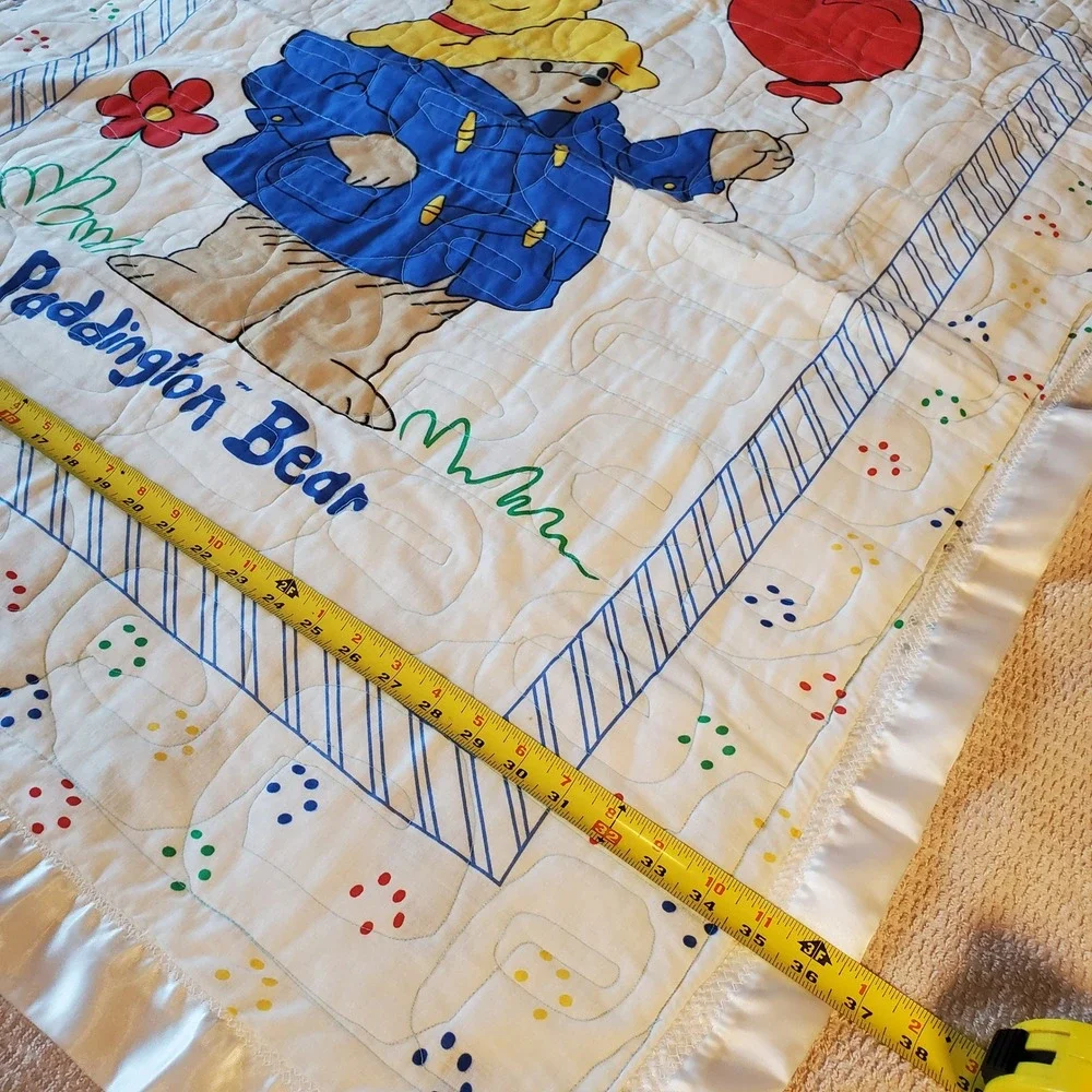Handmade Paddington Bear Reversible Lightweight Cotton Quilt Satin Trim 45x38‎